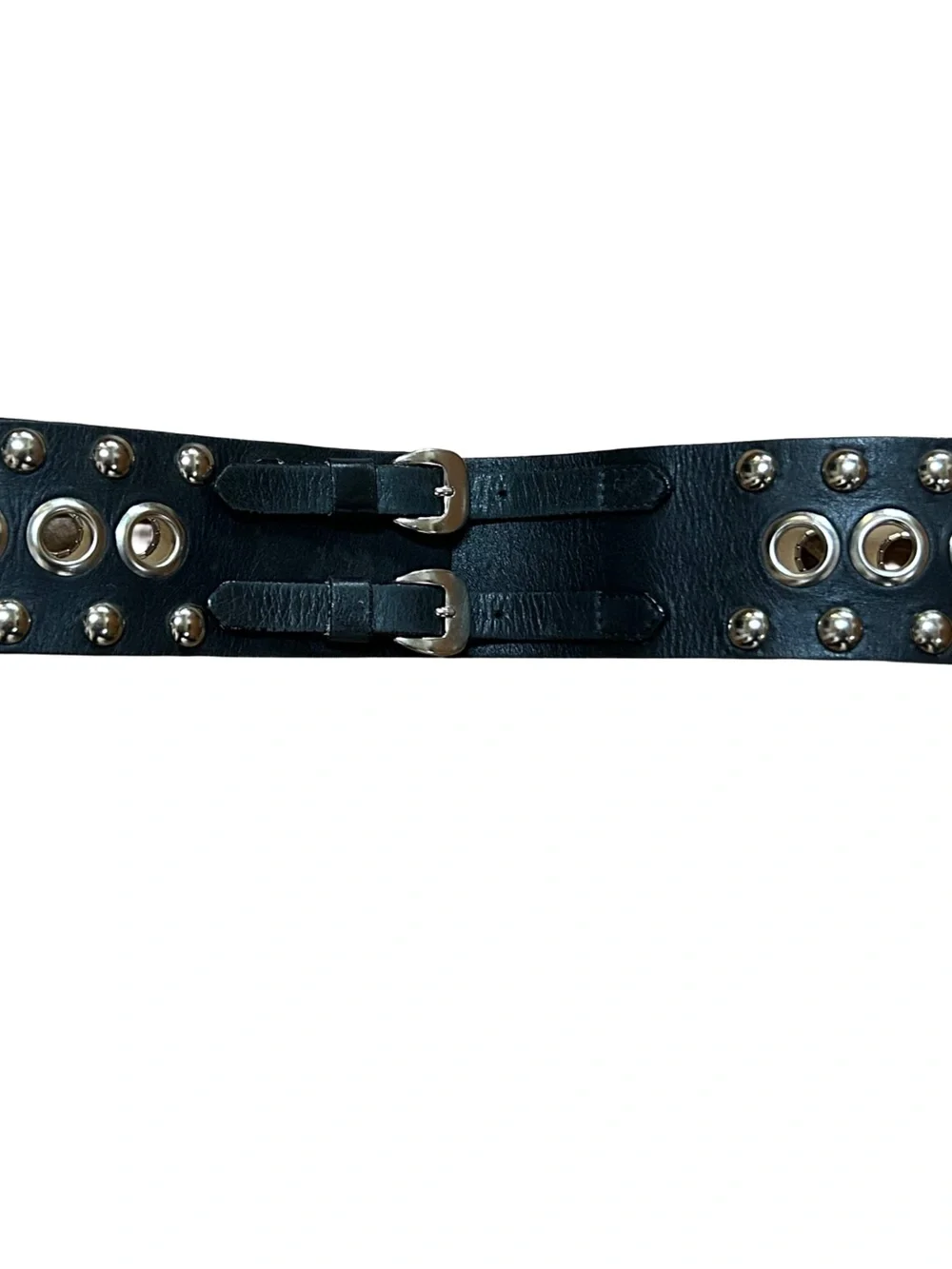 Vintage HYDE Collection Wide Black Leather Studded Grommet Belt